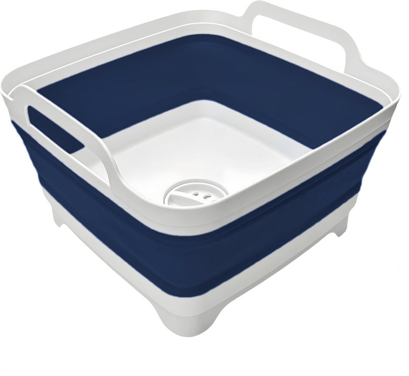 MontNorth Collapsible Wash Basin 9L, Foldable Dish Tub with Drain Plug, Portable Collapsible Dish Basin, Camping Sink for Washing Dishes, Laundry & Kitchen Use (Navy Blue) - Image 1